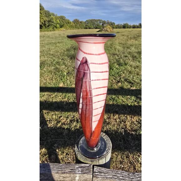 Vintage The Glass Forge Art Glass Vase Red Orange Signed 2002 Hand Blown USA - Picture 3 of 9